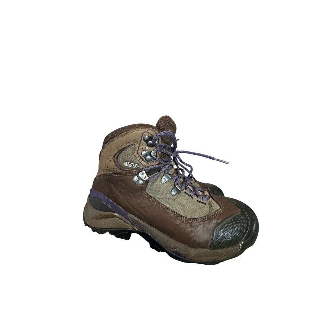 Oboz Wind River Womens Sz 7 Brown Purple Mid Waterproof Hiking Boots Distressed